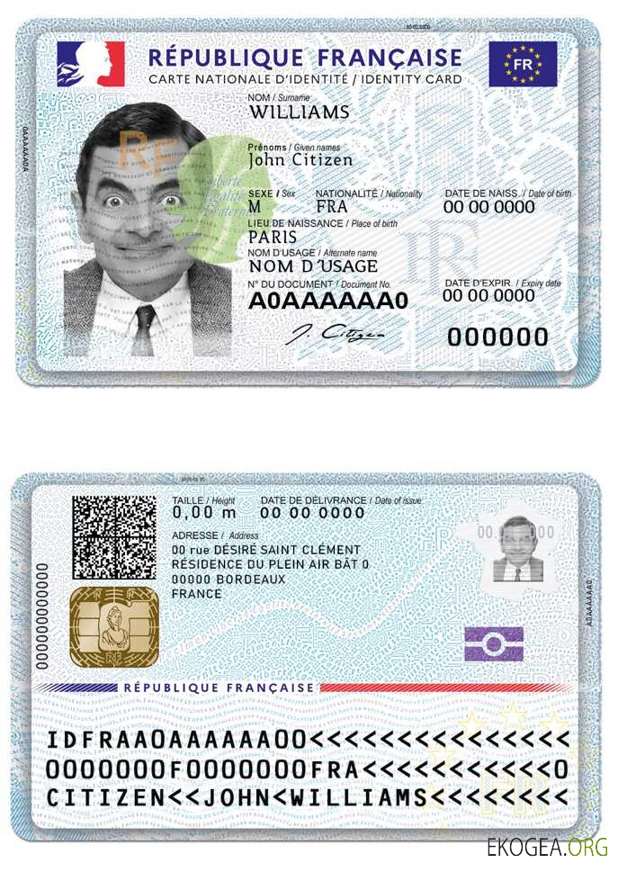 Modèle de carte d'identité nationale française au format PSD, entièrement modifiable (mars 2021 – présent)